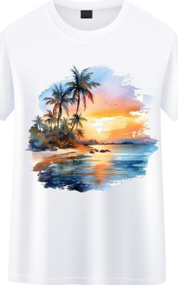 T-shirt "coucher de Soleil Tropical" blanc