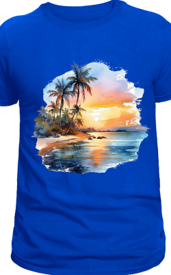   T-shirt "coucher de Soleil Tropical" bleu