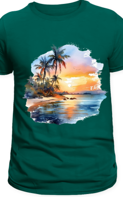  T-shirt "coucher de Soleil Tropical" vert