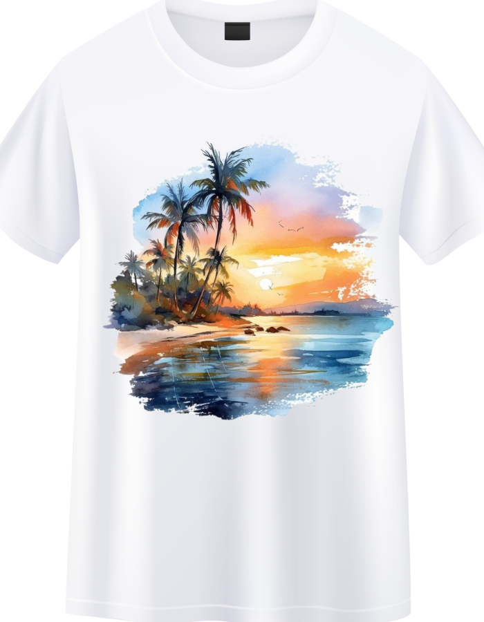  T-shirt "coucher de Soleil Tropical" blanc
