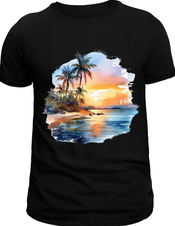  T-shirt "coucher de Soleil Tropical" Noir
