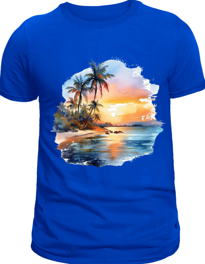   T-shirt "coucher de Soleil Tropical" bleu