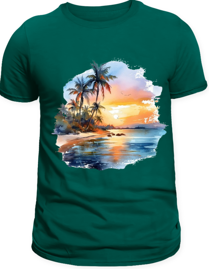  T-shirt "coucher de Soleil Tropical" vert