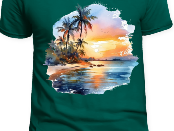  T-shirt "coucher de Soleil Tropical" vert